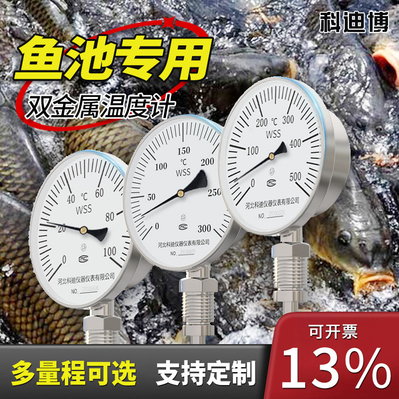 锦鲤池专用双金属温度计锈钢插入式温度检测器工业用高精度测温仪