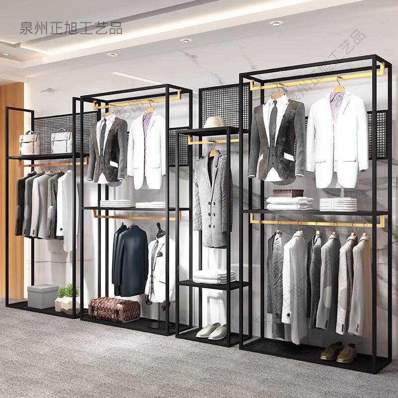 服装店展示架男装店双层落地式高档货架商务西装衬衫挂衣架陈列架