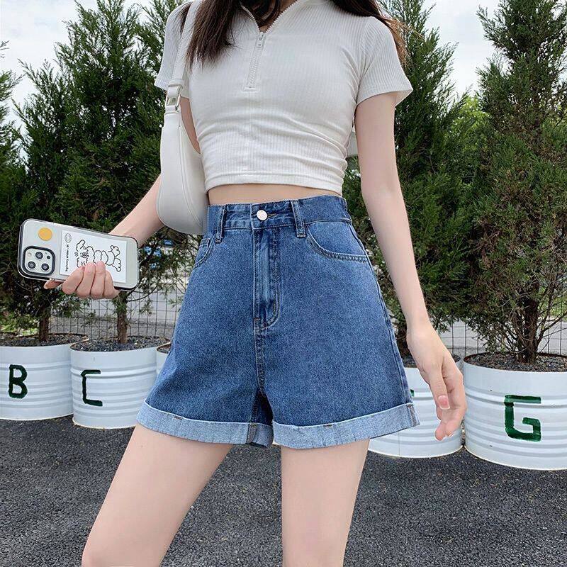 卷边牛仔短裤女a字裤宽松休闲热裤子2025新款夏季辣妹短款阔脚裤