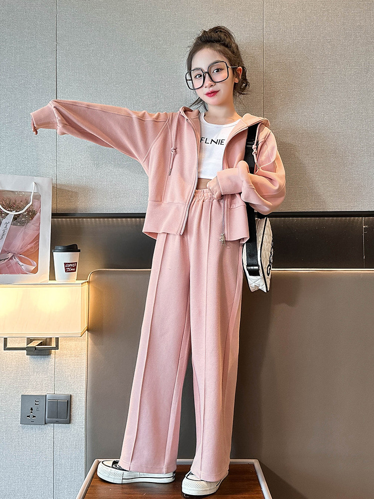 여자 정장 가을 옷 2024 새로운 유행 어린이 유행 여자의 봄 가을 스포츠 한국어 재킷 투피스 세트