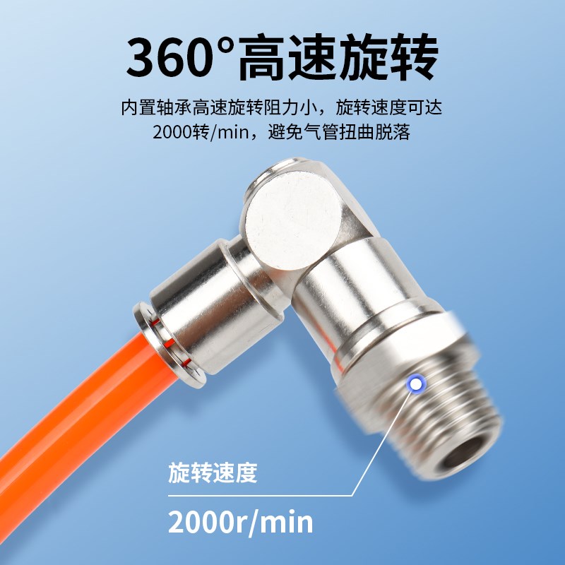 高速旋转接头360度全铜气动万向弯头快速接头NHRL8-02/6-01/10-03