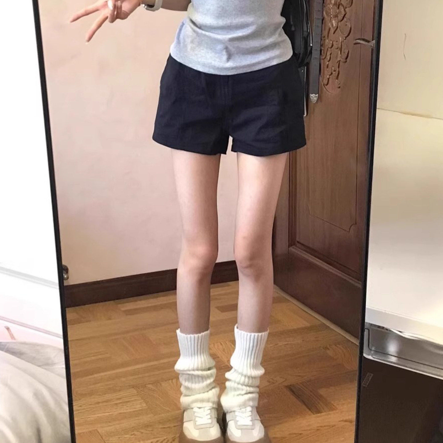 黑色工装棉麻短裤三分裤