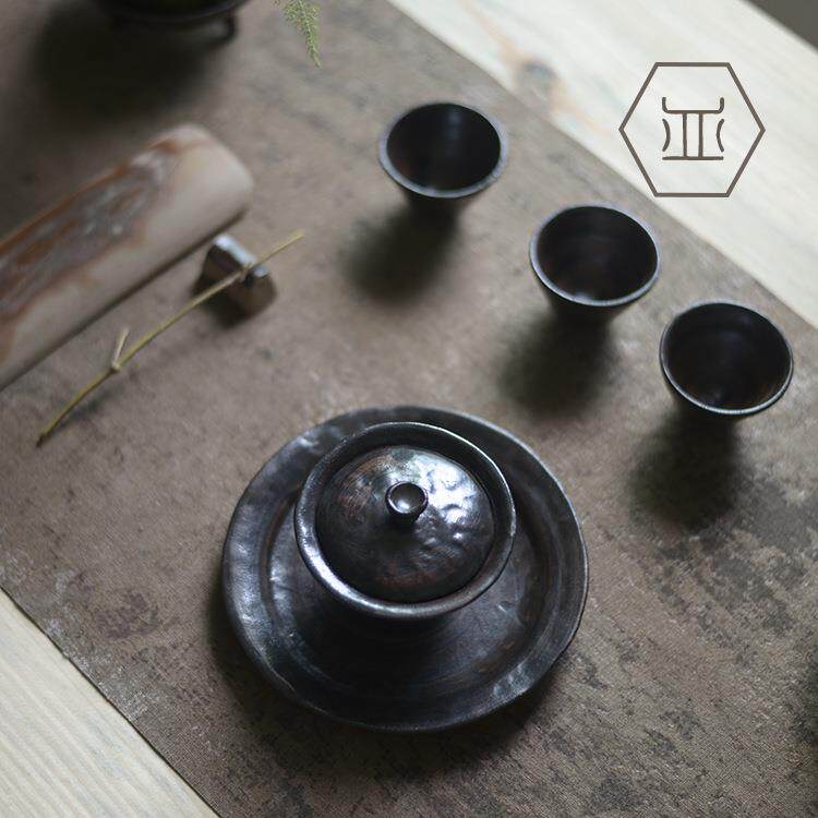 手作粗陶茶具套装功夫泡盖碗茶具商务礼品禅意陶瓷日用茶器