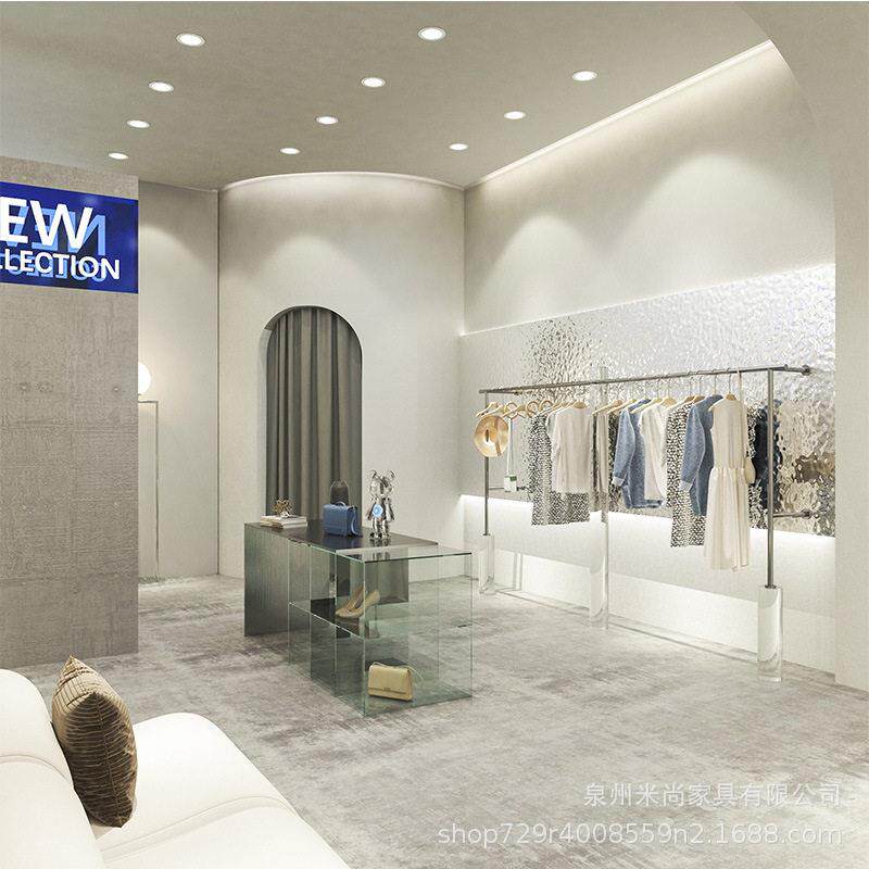 服装店亚克力展示架陈列架商场不锈钢装店上墙组合收纳架子衣架