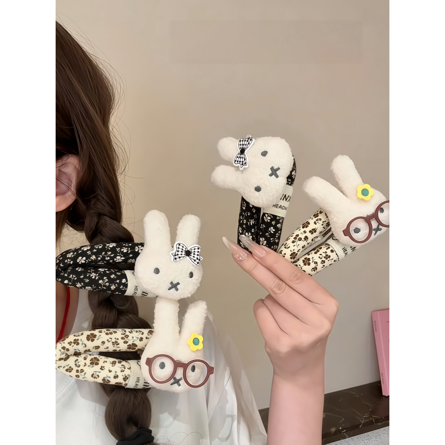 秋冬新款可爱小兔碎花鸭嘴夹