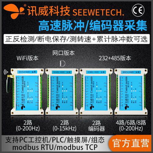 高速脉冲计数编码器转rs485远程以太网rj45口多路测频率采集模块