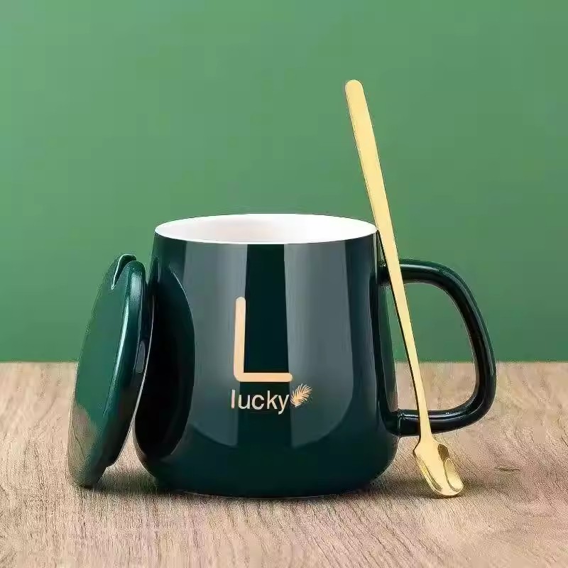 【刀姐薅羊毛】马克杯礼盒装单耳把手咖啡杯带杯盖陶瓷杯带勺