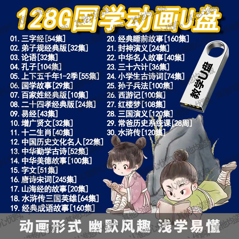 儿童国学早教视频全集三字经弟子规唐诗宋词128G动画u盘大容量