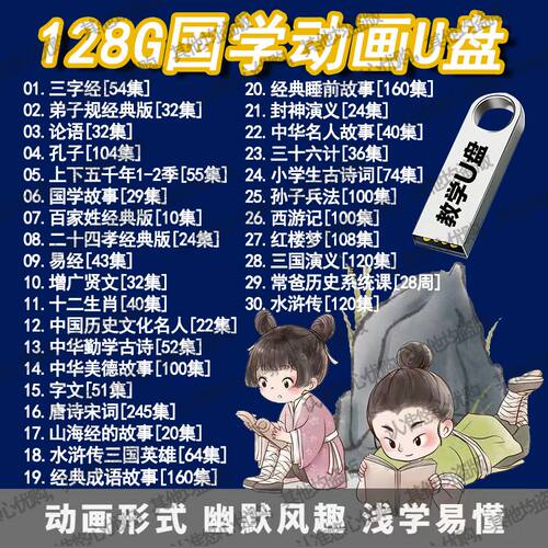 儿童国学早教视频全集三字经弟子规唐诗宋词128G动画u盘大容量