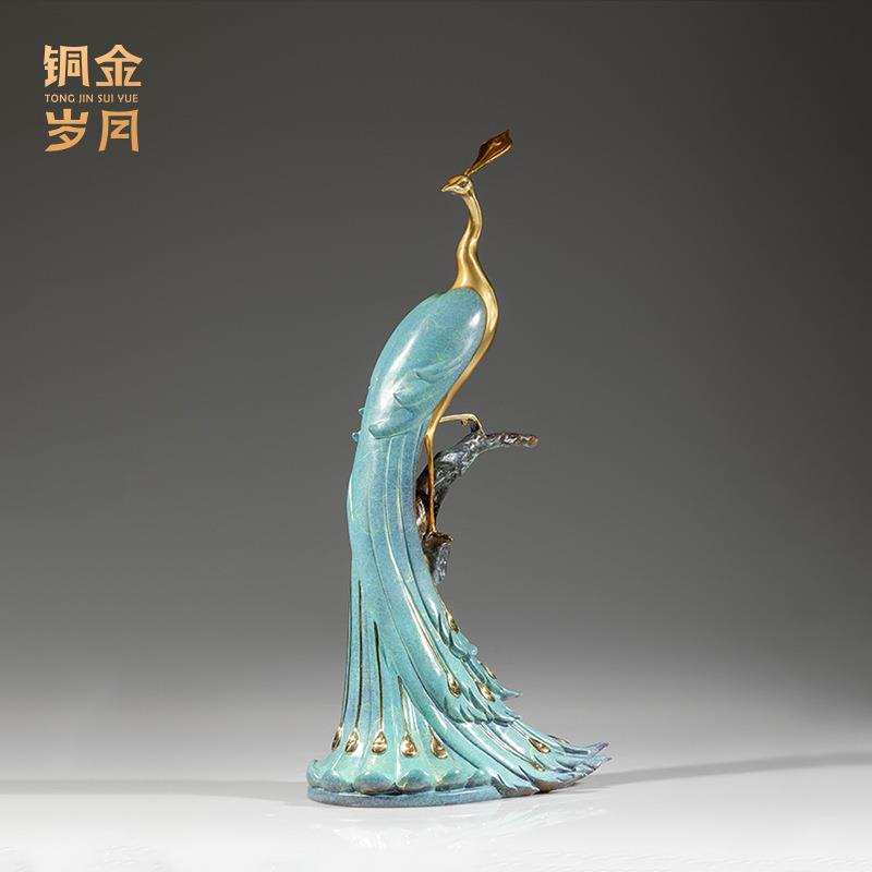 前程似锦凤凰铜摆件瑞鸟孔雀家居黄铜摆件客厅玄关彩铜器