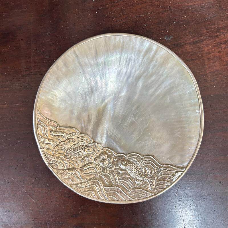 贝壳扇贝海螺扇贝制品工艺黄碟贝镶嵌盘子鱼子酱碟子餐厅调味碟