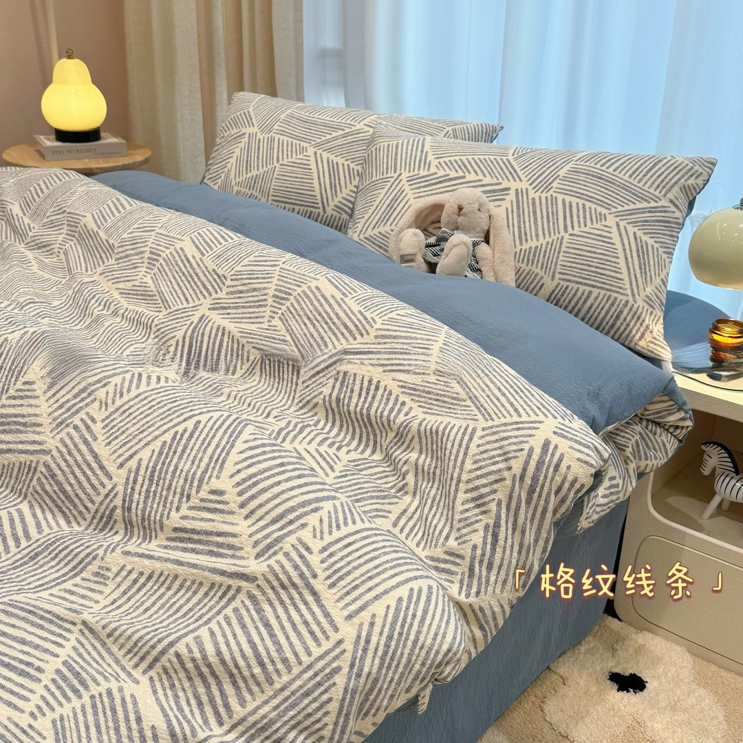 悦小宅四季升级款床品套件柔软有氧云感泡泡双层纱云纱绵四件套z