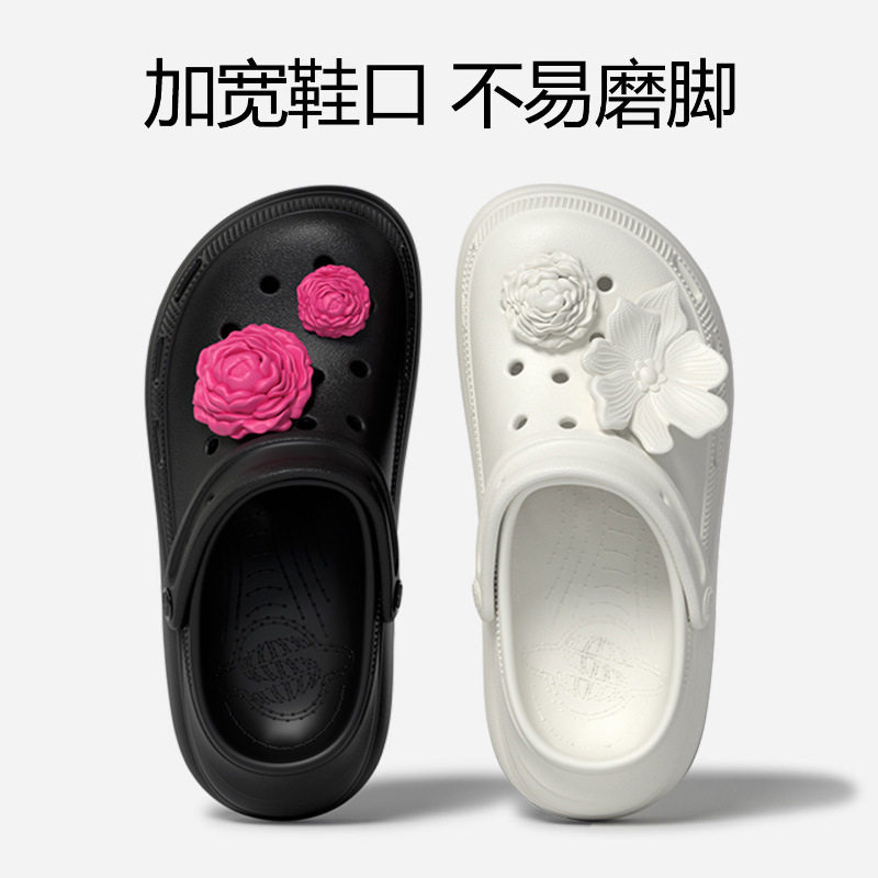chikoku山茶花洞洞鞋女鞋夏季新款时尚厚底增高外穿沙滩凉拖鞋DIY图片