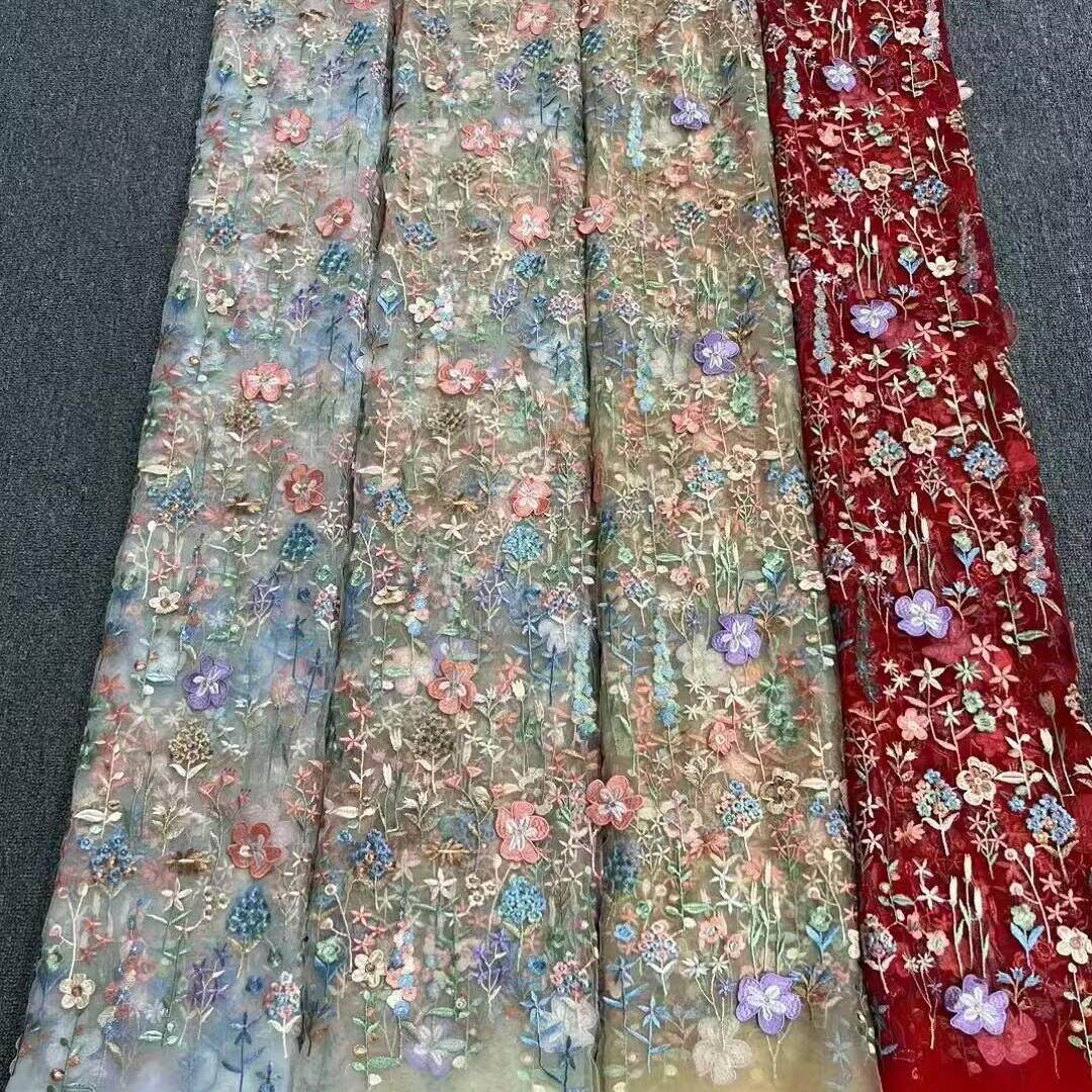 厂家直批夏季热卖现货网纱电脑绣高级感礼服蕾丝花边满幅面