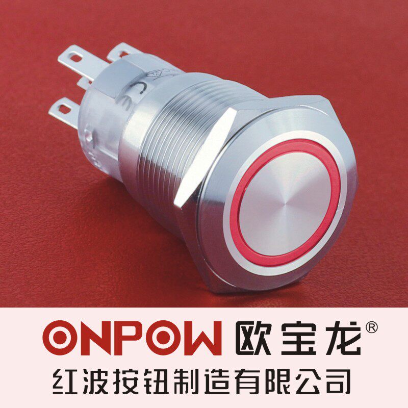 ONPOW中国红波欧宝龙LAS1-AGQ金属防水按钮开关(环形带灯) 19mm