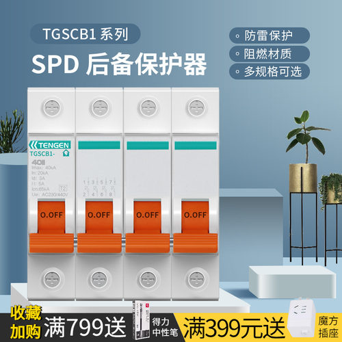 天正TGSCB1电涌浪涌后备保护器SPD防避雷器4P前端分断开关二级T2