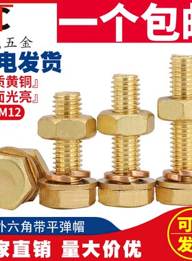 国标纯黄铜螺丝平垫螺母套装铜外六角螺栓组合全4M5M6M8M10M12M16