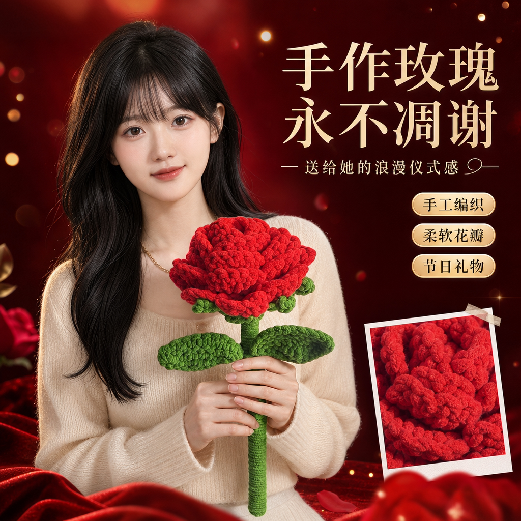 七夕手工编织玫瑰花束永生花礼品