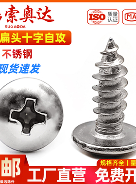 大扁头自攻螺丝201不锈钢盘/伞头蘑菇圆头十字槽尖尾木螺丝自攻钉