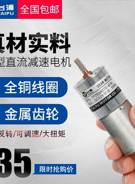 台浦12V24V直流减速电机5W慢速正反转齿轮小马达25低速调速电动机