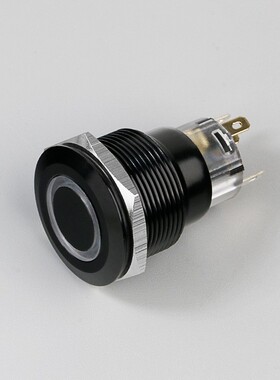 22mm黑金属按钮开关自锁带LED灯平面环形小型电源启动停止24V220V