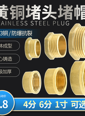 全铜4分6分外丝堵头内丝水管堵帽闷头丝堵1寸六分四分管铜管堵