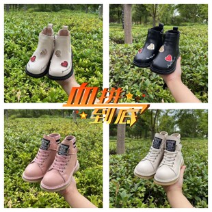 女童马丁短靴新款秋冬季公主靴儿童靴子真皮二棉加绒棉鞋爱心