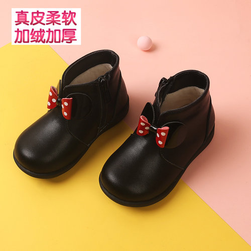 真皮短靴加绒棉靴儿童冬季韩版