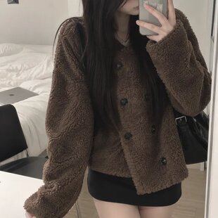 已出货 chic 韩版双排扣羊羔毛棉服外套