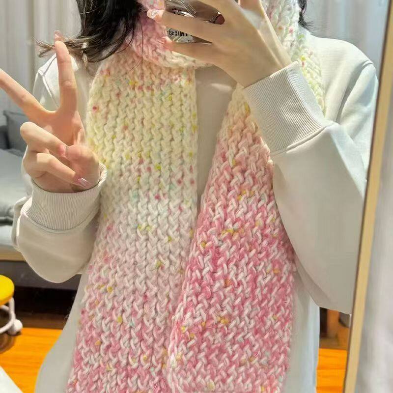 手工diy围巾渐变彩虹毛线编织材