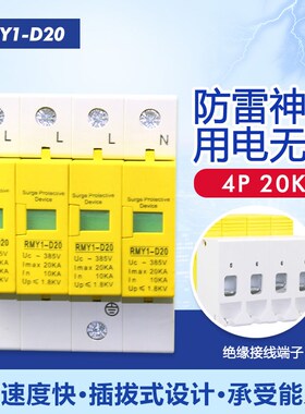 浪涌保护器80KA 防雷器220V 4P电涌保护器20KA家用避雷器 40KA