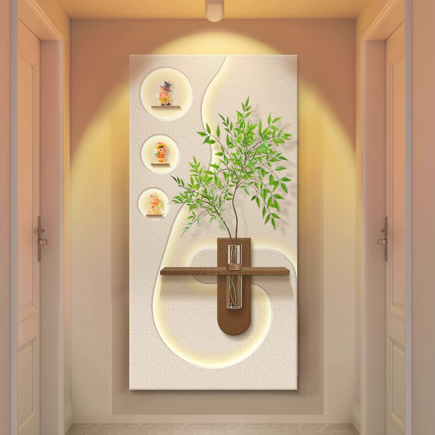 水培绿植玄关装饰画奶油风入户造景走廊过道挂画高级感盲盒壁画