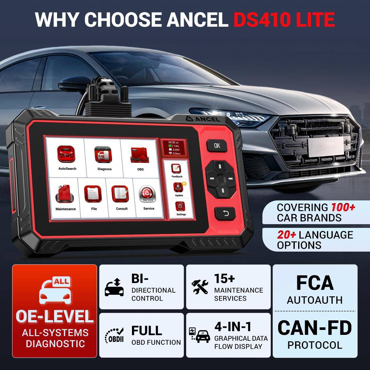 ANCEL DS410 lite汽车全系统诊断工具 15种保养复位 OBDII检测仪