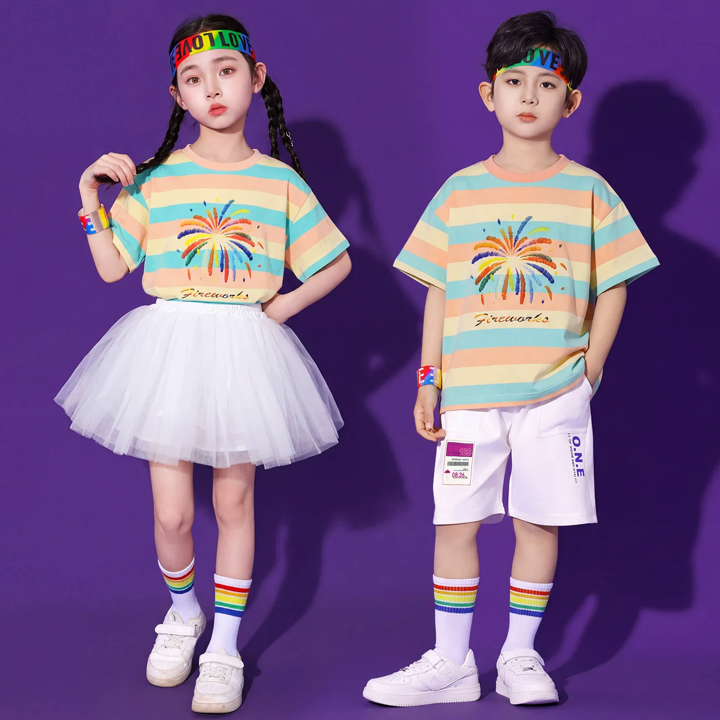 夏季儿童演出服幼儿园小学生啦啦队舞蹈服套装六一嘻哈街舞表演装