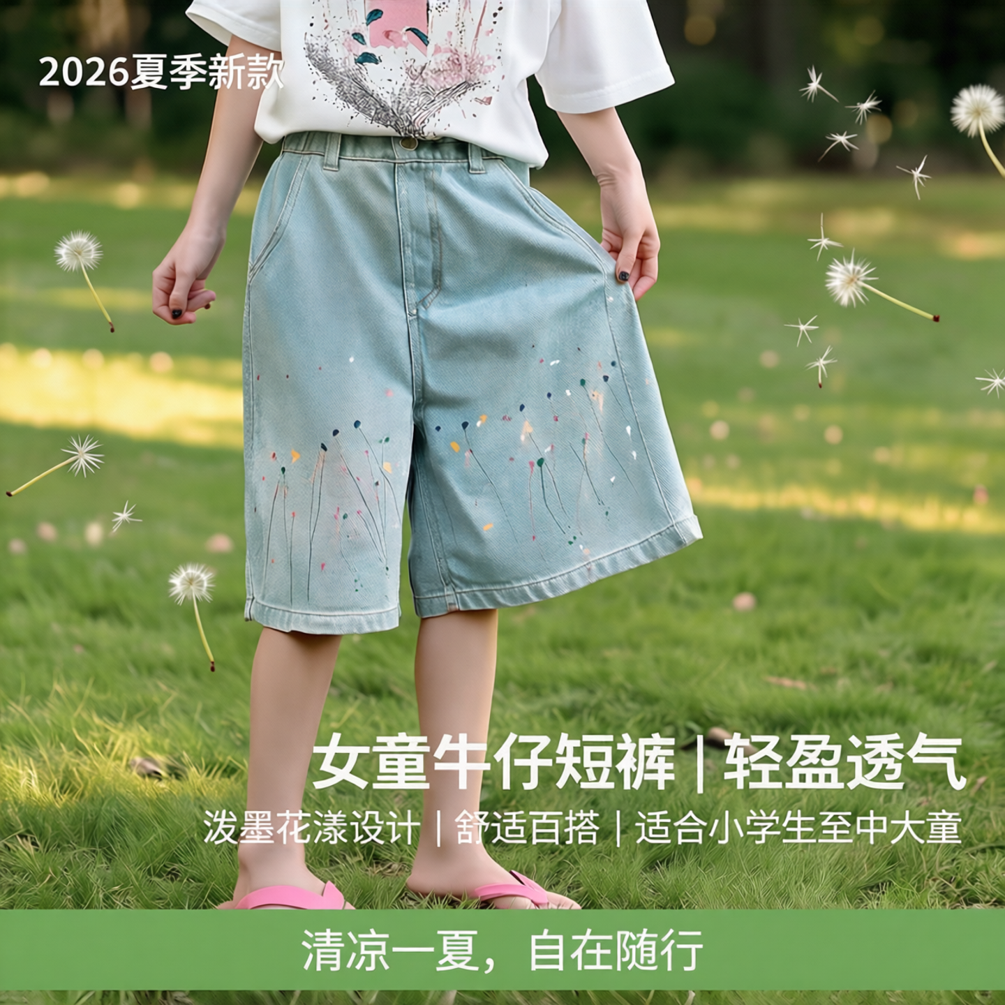 女童牛仔马裤2026夏季新款儿童小学生初中生中裤中大童薄款五分裤