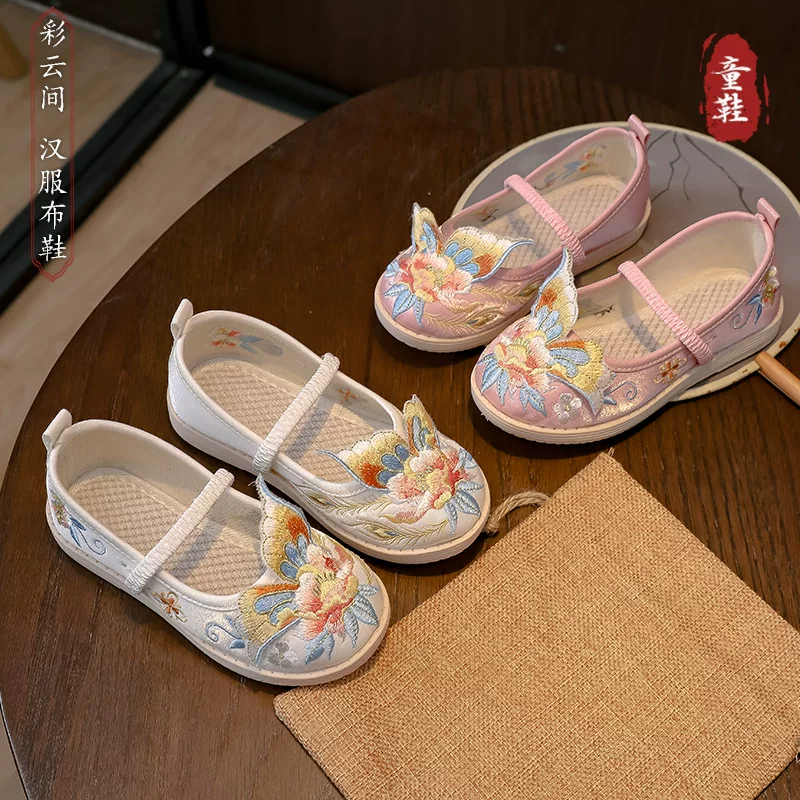 儿童手工布鞋传统古装绣花鞋布艺休闲复古风民族风刺绣鞋汉服鞋