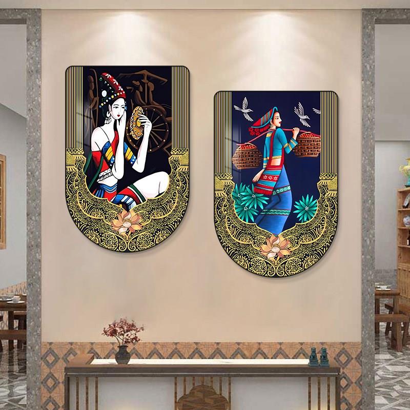 民族风装饰画东南亚餐厅傣族抽象艺术壁画云南风情饭店背景墙挂画