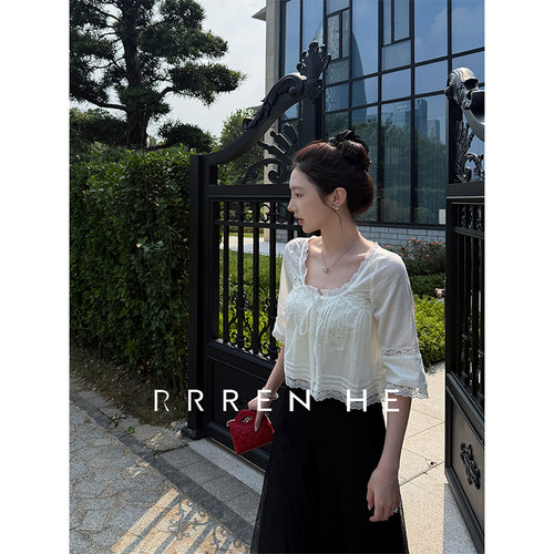 RRRENHE法式全棉蕾丝衬衫女