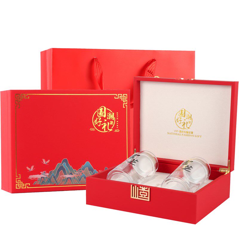 新款双瓶灵芝孢子粉包装盒国潮好礼孢子粉礼品盒250克500克配勺子
