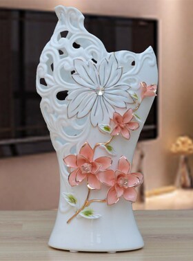 陶瓷花瓶摆件白色客厅干花插花电视柜装饰品餐桌中式创意鲜花瓶插