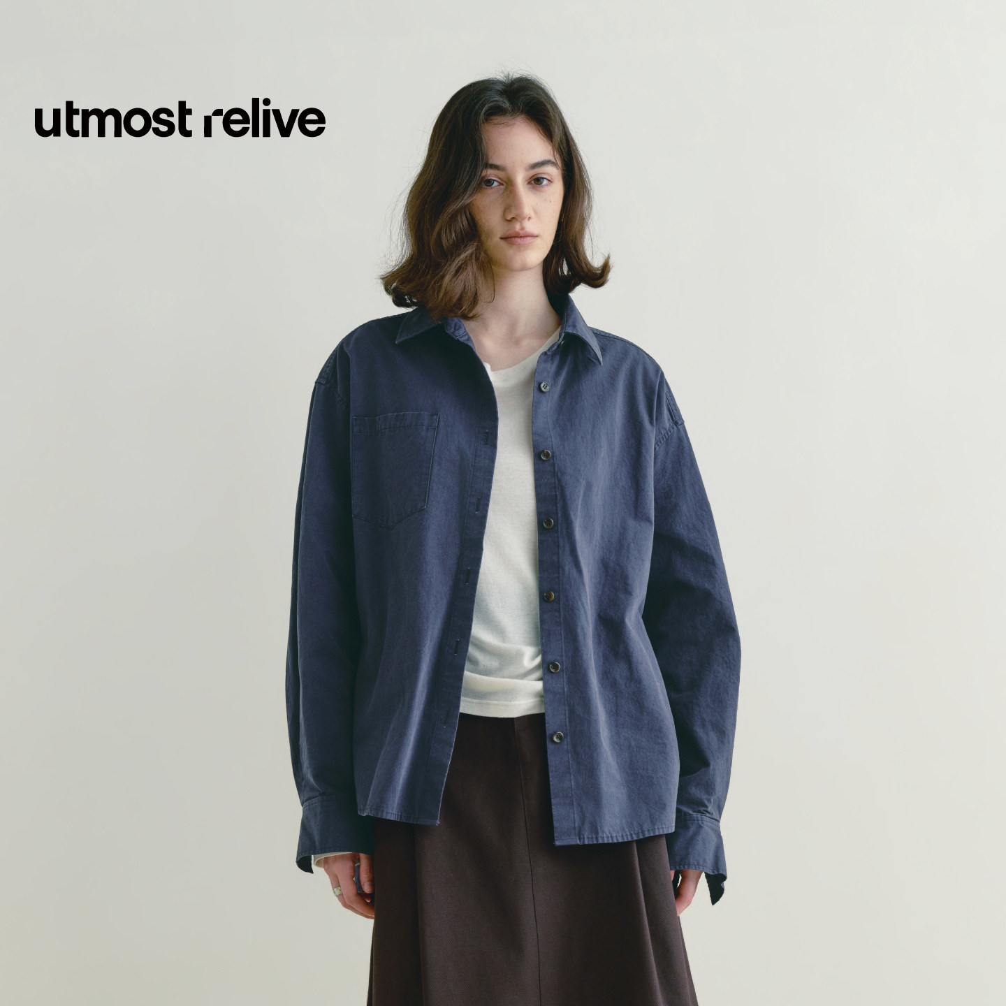 UTMOST RELIVE水洗匹马棉宽松翻领衬衫外套女装2026年秋冬新款
