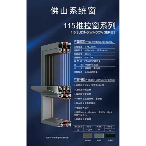 115#2.0厚断桥铝合金封阳台落地窗推拉窗隔音钢化