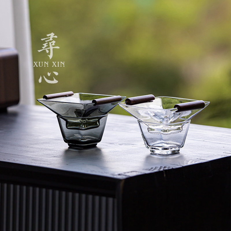 寻心透明四方玻璃茶漏茶滤中式家用泡茶过滤器茶叶滤网茶道零配件