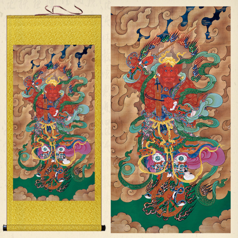 王灵官画像客厅玄关复古装饰丝绸挂画道场护法神将卷轴画来图定制