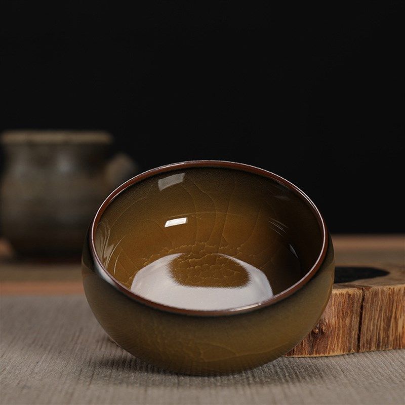 汇青堂青瓷黄长伟纯手工哥窑铁胎冰裂茶杯单杯大号陶瓷茶具主人杯