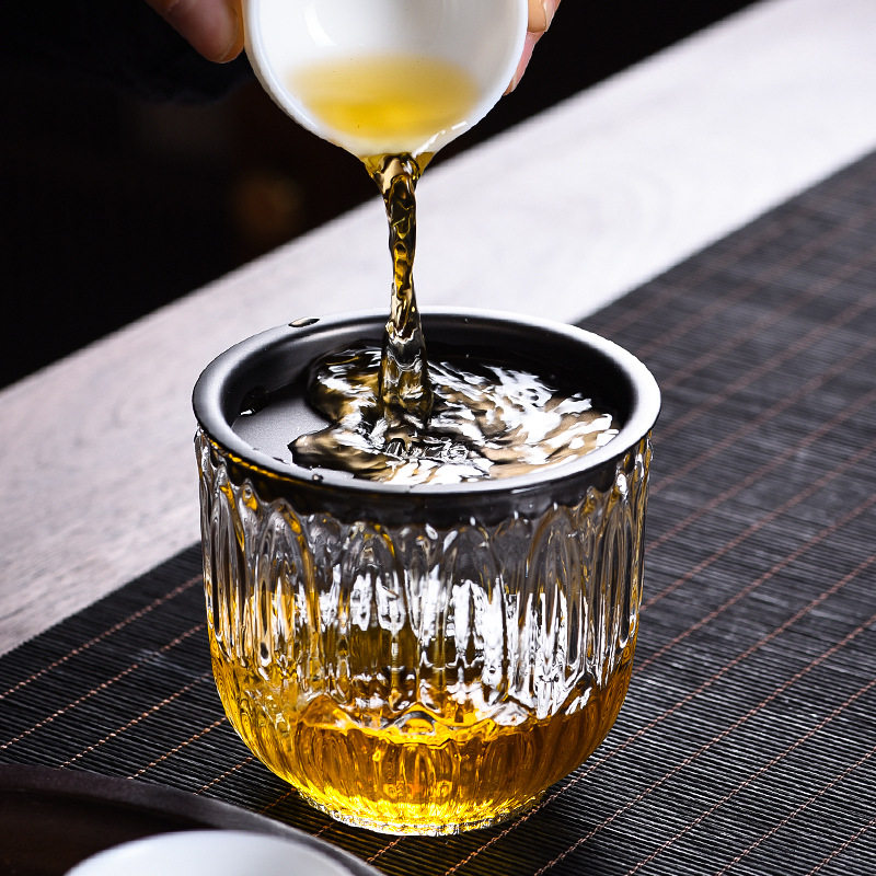 透明玻璃建水茶渣桶带盖过滤功夫茶具零配件茶洗杯洗水盂茶道