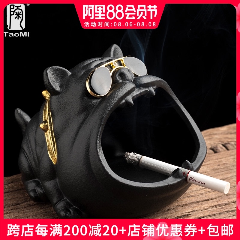 陶迷家用卡通狗烟灰缸可爱创意陶瓷大烟缸个性潮流车载防风防飞灰