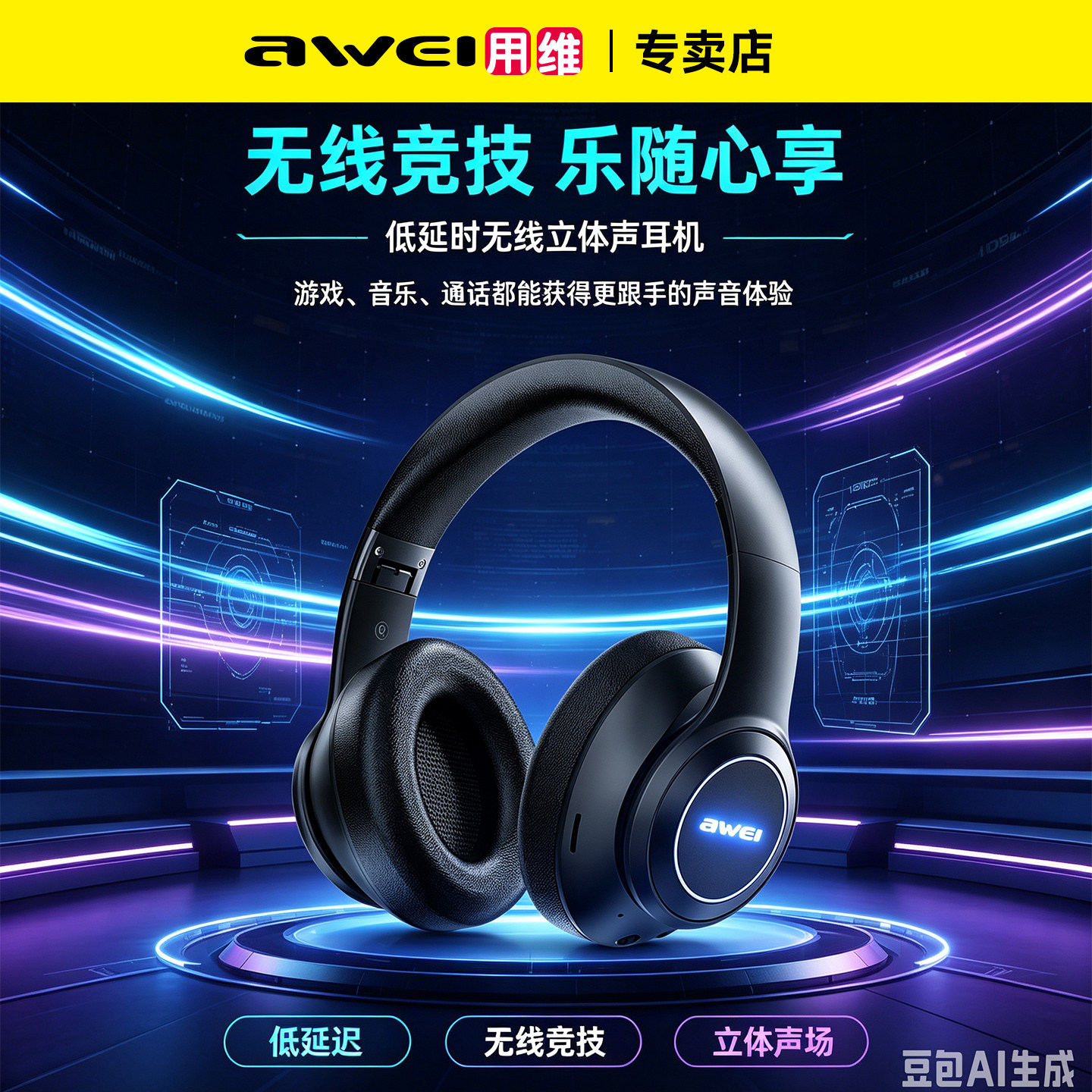 用维A200BL无线蓝牙耳机头戴式游戏电竞立体声降噪长续航