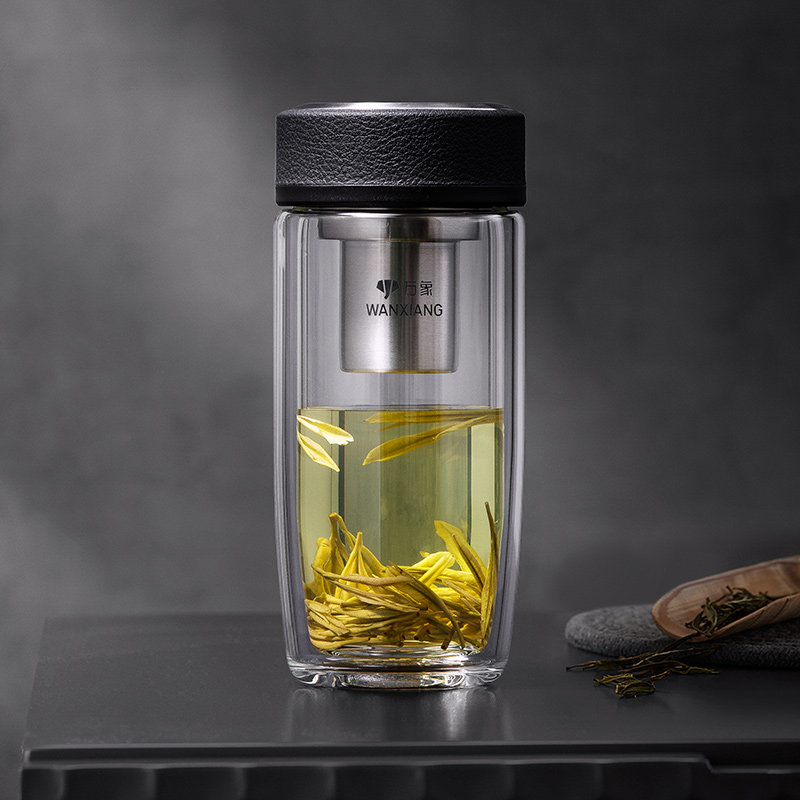 万象透明加厚双层隔热玻璃杯男士高档泡茶水杯女茶水分离杯子商务