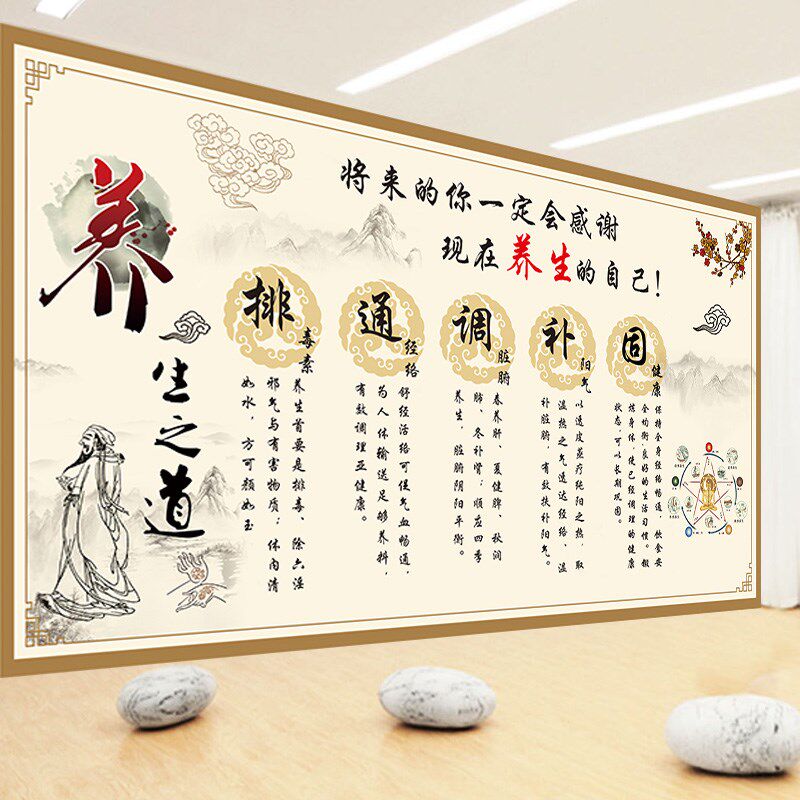 排通调补固墙纸中医馆亚健康知识调理保养生理疗宣传展板背景壁画